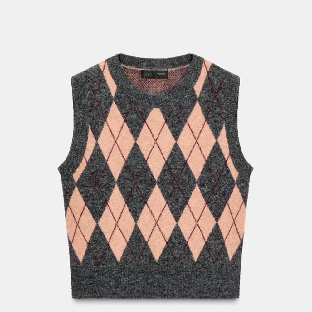 Zara Gray and Pink Argyle Sweater Vest